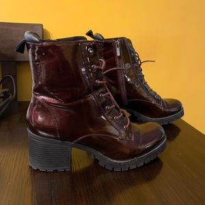 Burgundy Heeled combat boots